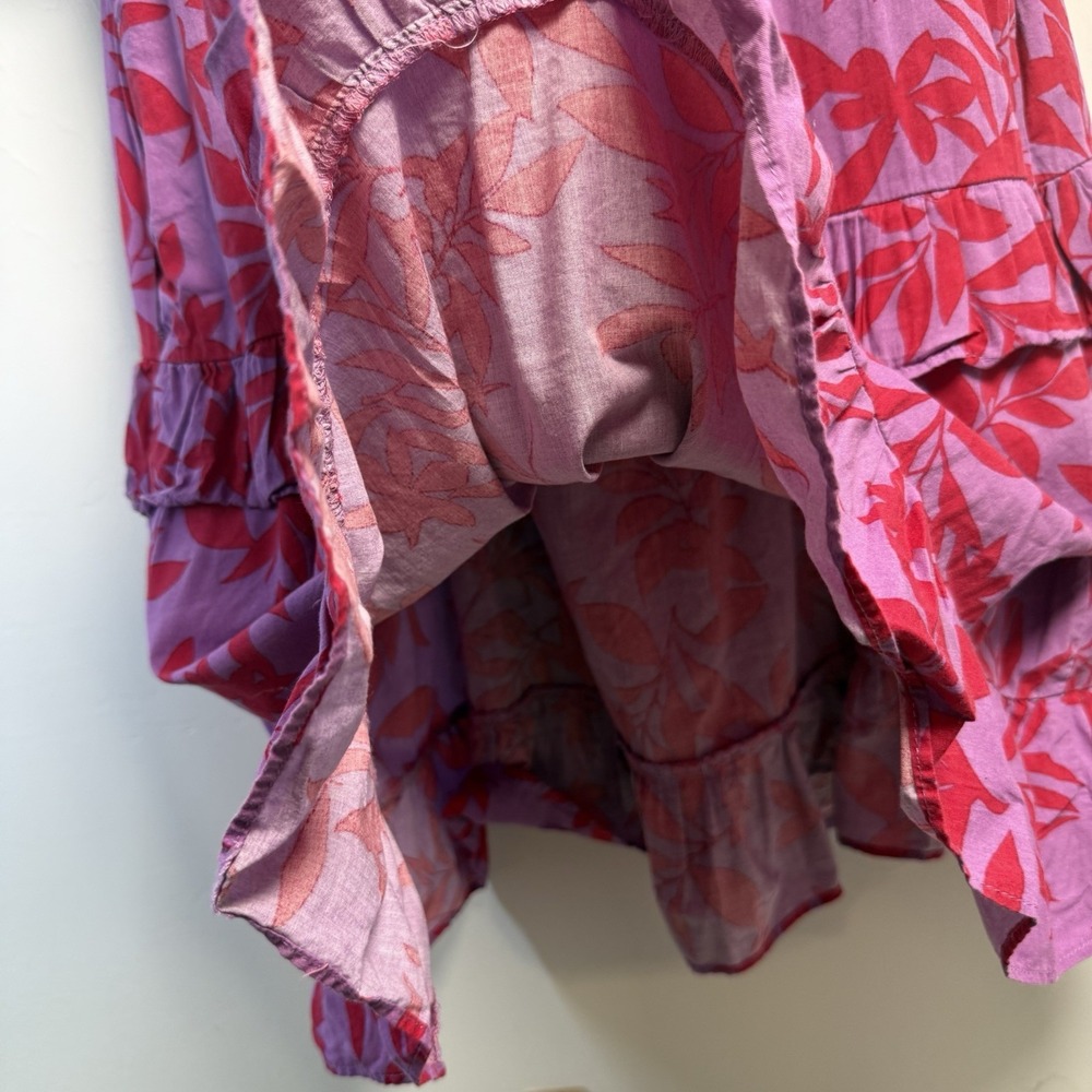 Melloday Midi Puffy Sleeve Tiered Pink Floral Square Neck Dress Size Large - Picture 9 of 11